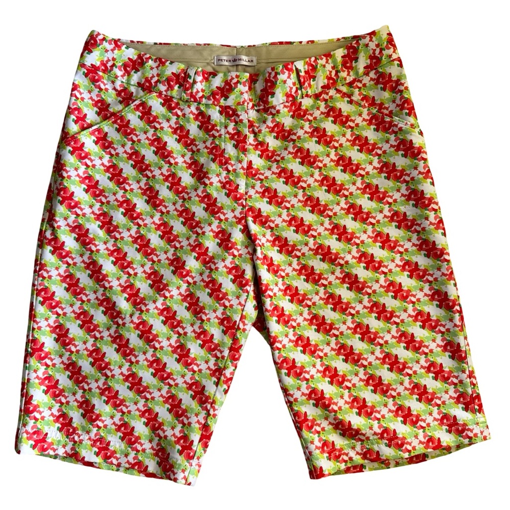Peter Millar Women’s Bermuda Golf Shorts Floral Geometric Sz 2 Pink Green EUC